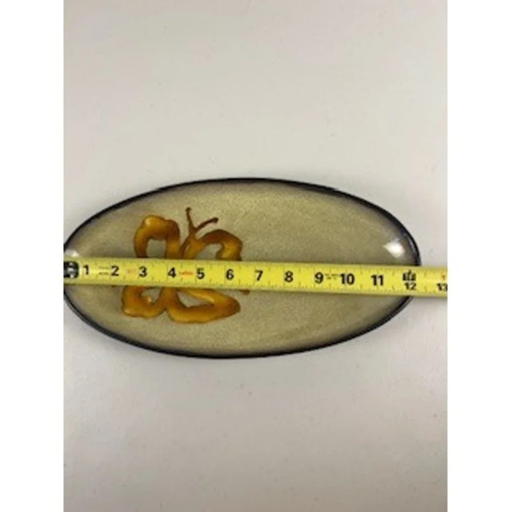 Pier 1 Kioko Hand Painted Stoneware Oval Serving Dish Butterfly Design GoldBeige